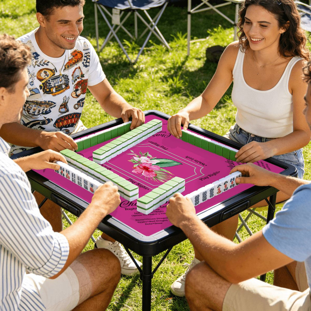Mini Mahjong Mat With Instructions, Hot Fuscia Floral  (Ship Rolled up)