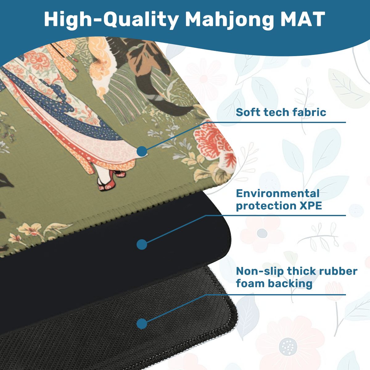 Asian Floral Geisha Girl Mahjong Mat 33"x33