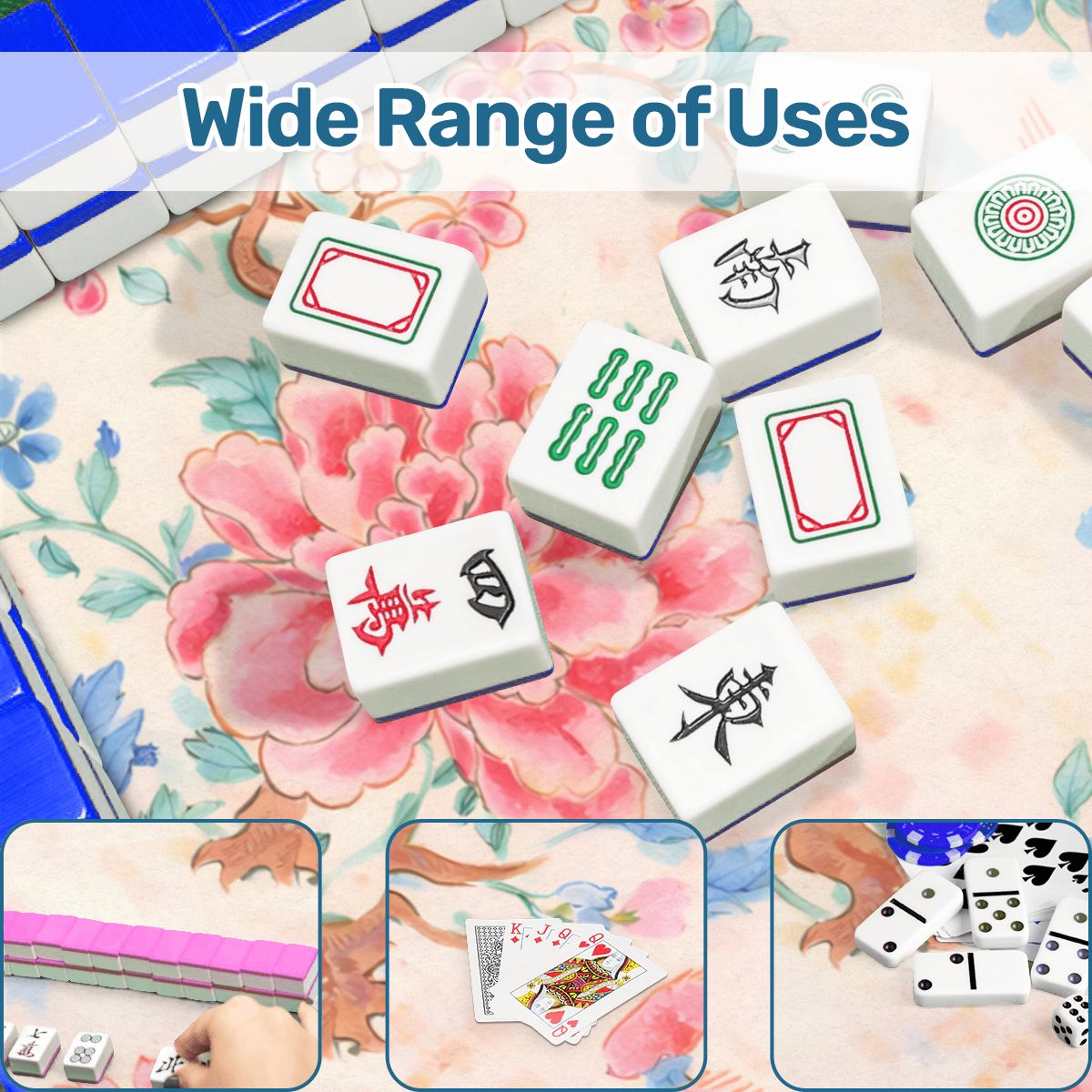Famille Rose Pink Peony, Baby Blue Floral Chinoiserie Mahjong Mat