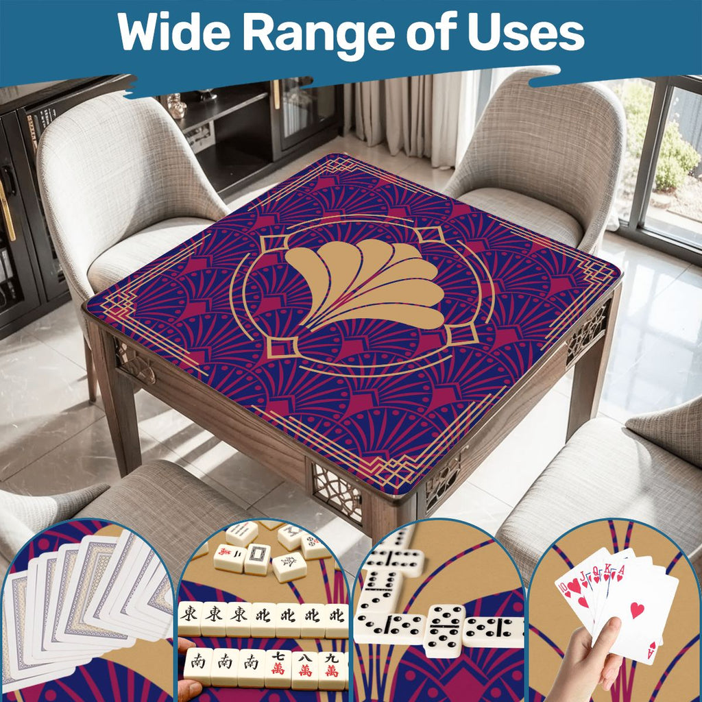 Art Deco Mahjong Mat, Blue Burgundy Gold Gilded