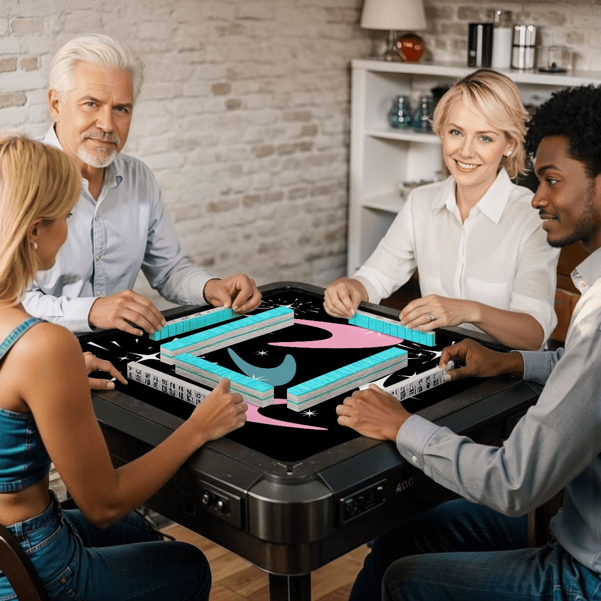 Sky Rockets In Flight Black Modern Mahjong Mat 33"x33