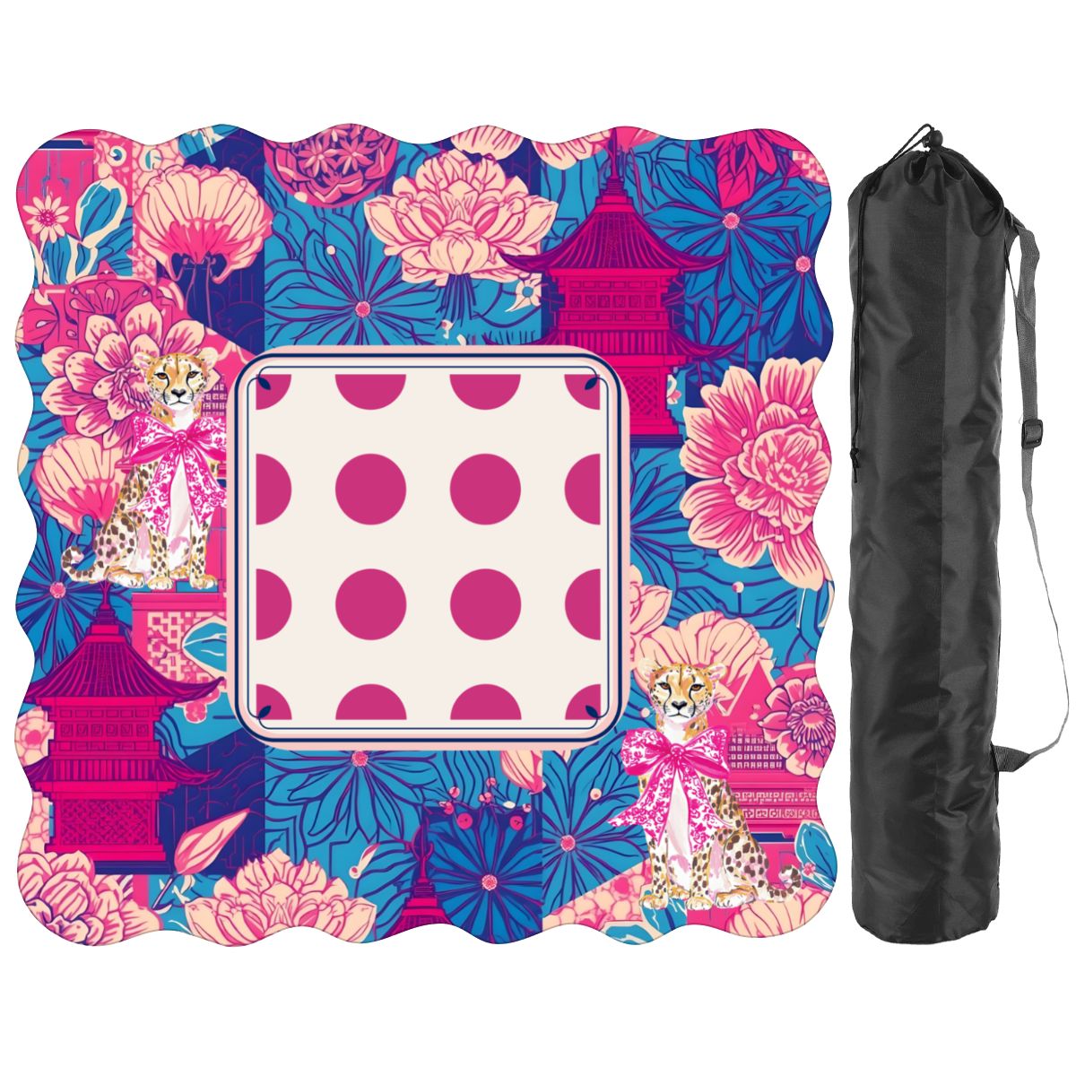 Scalloped Mahjong Mat Cheetah Dynasty Pink Pagoda