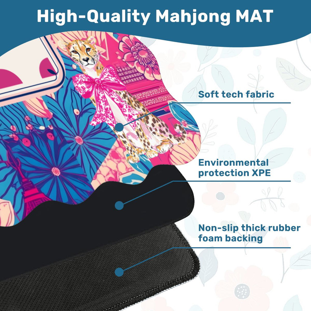Scalloped Mahjong Mat Cheetah Dynasty Pink Pagoda