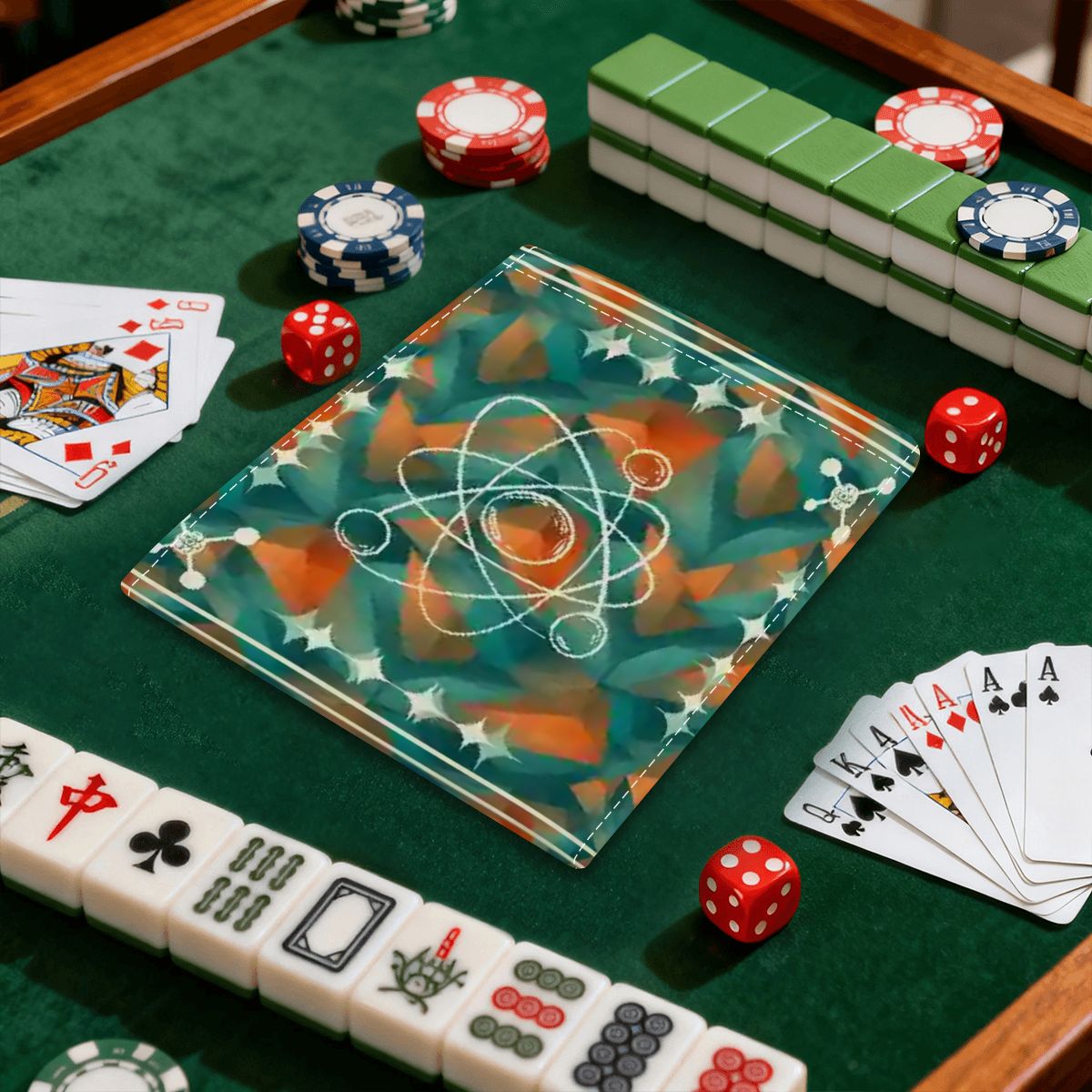 Super Sonic Atom Modern Orange Teal 4 Mahjong Card Holder with Line Finder