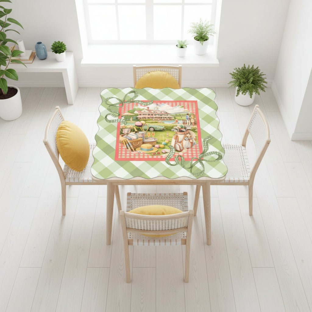Preppy Green Gingham Countryclub Scalloped Mahjong Mat