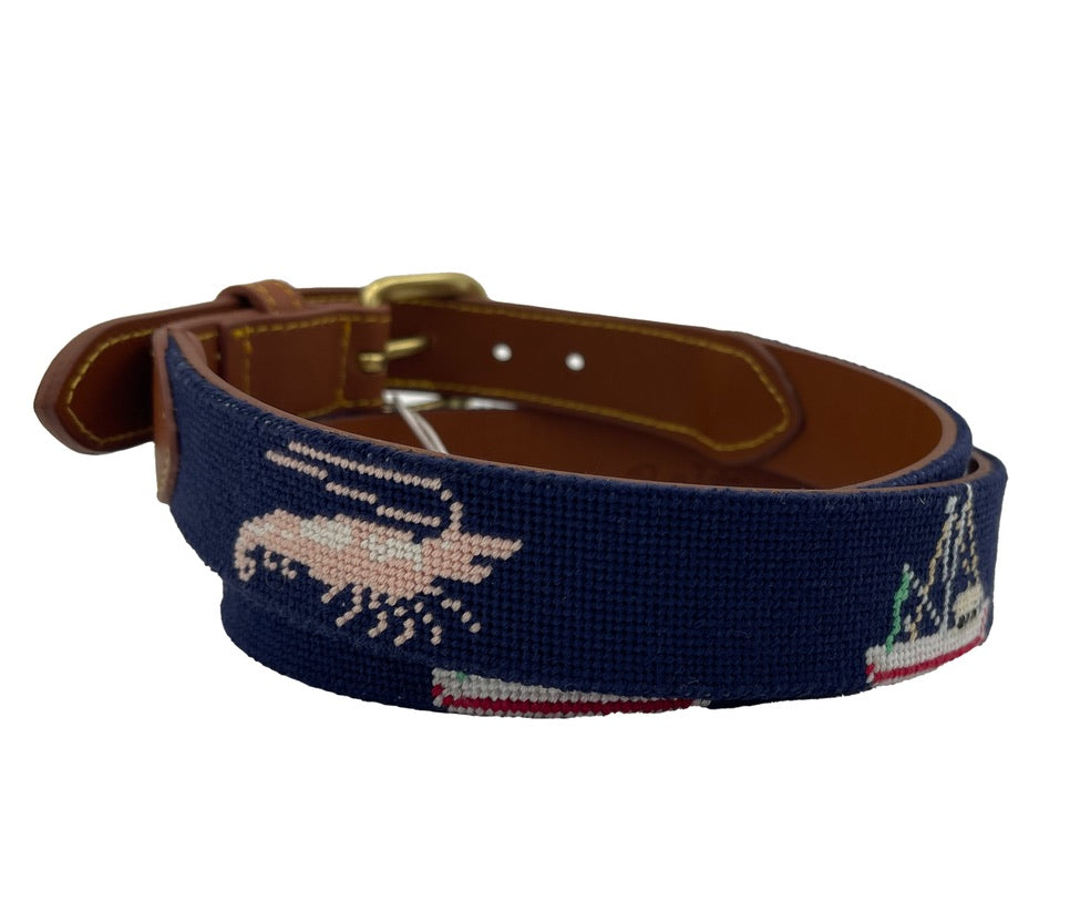 Shrimp and Boats Needlepoint Belt