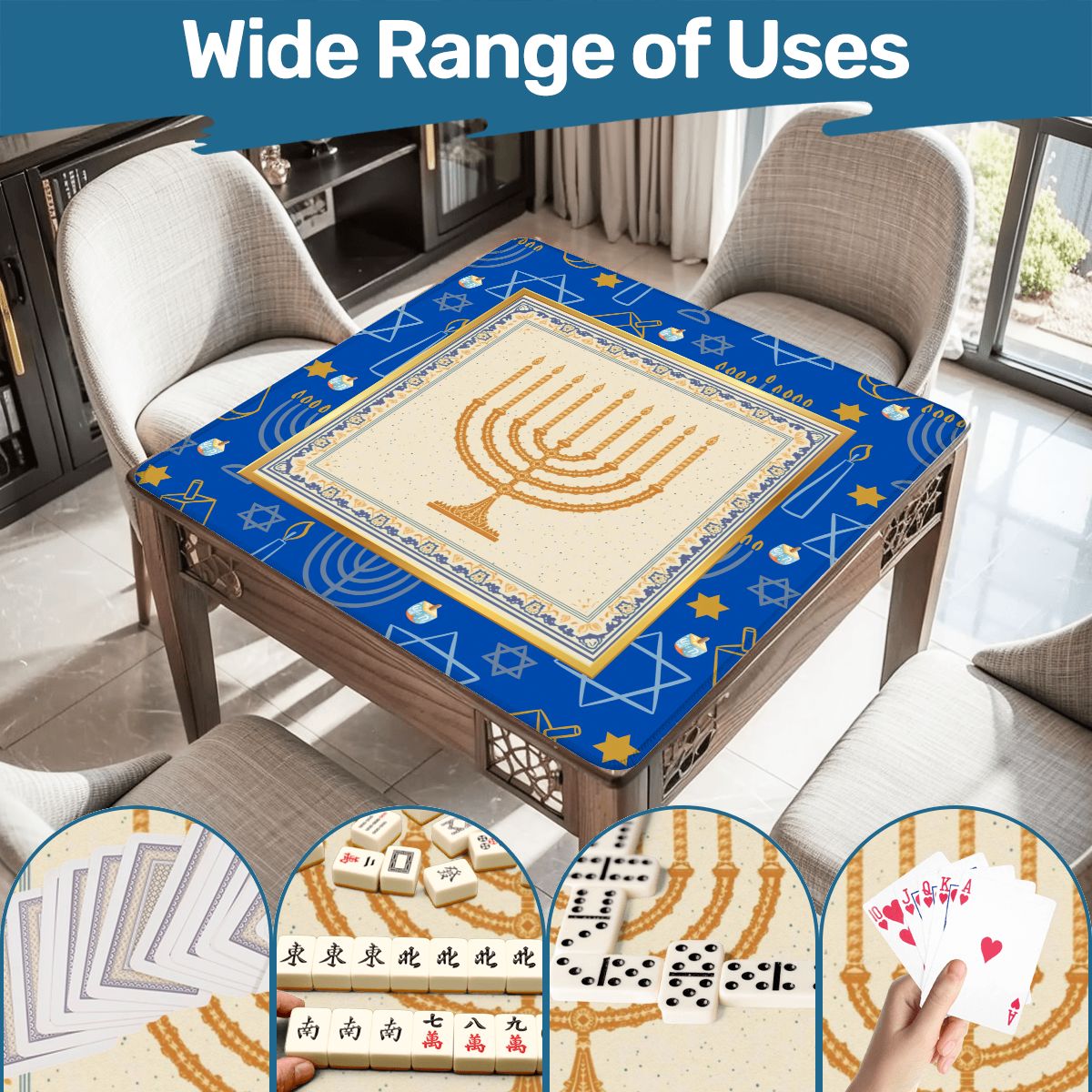 Hanukkah Mahjong Mat With Menorah And Dreidels