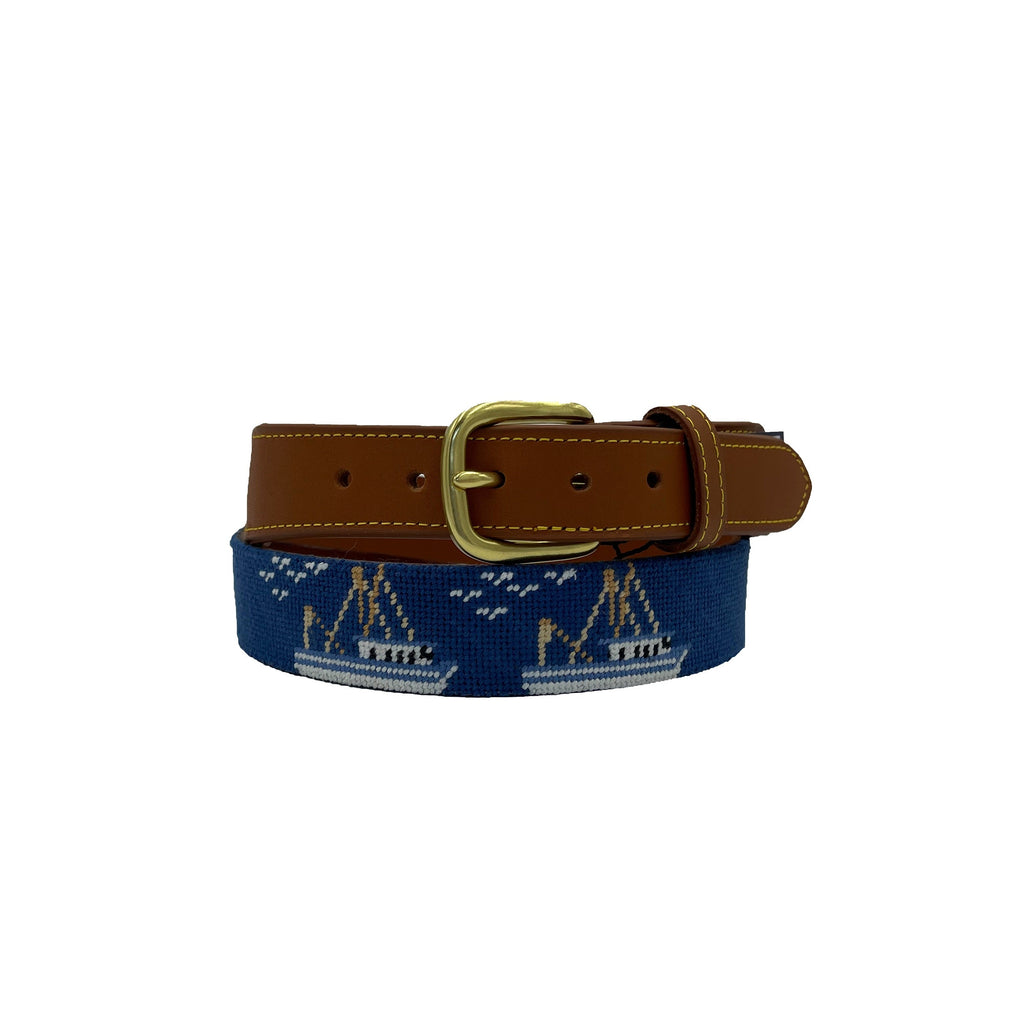 Shrimp and Boats Needlepoint Belt