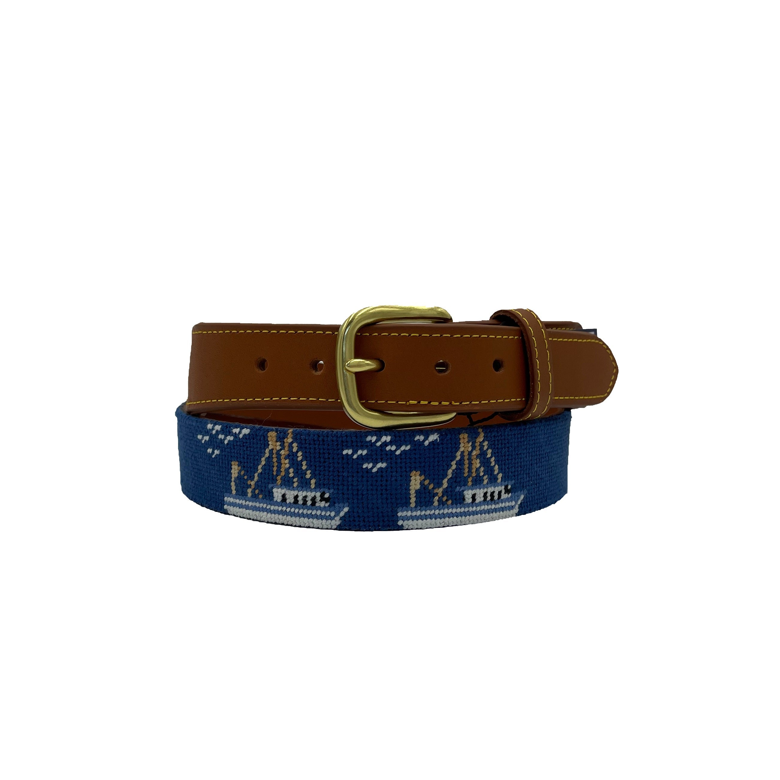 Shrimp and Boats Needlepoint Belt
