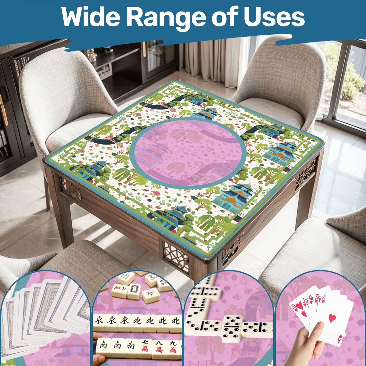 Mahjong Mat Chinoiserie Pagoda Asian Garden