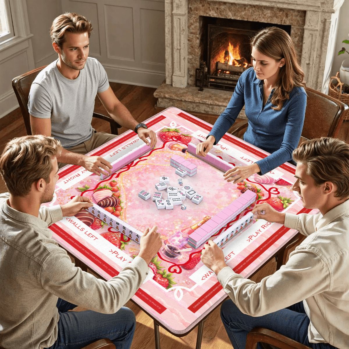 Strawberries And Bubbly Mahjong Mat With Instructions