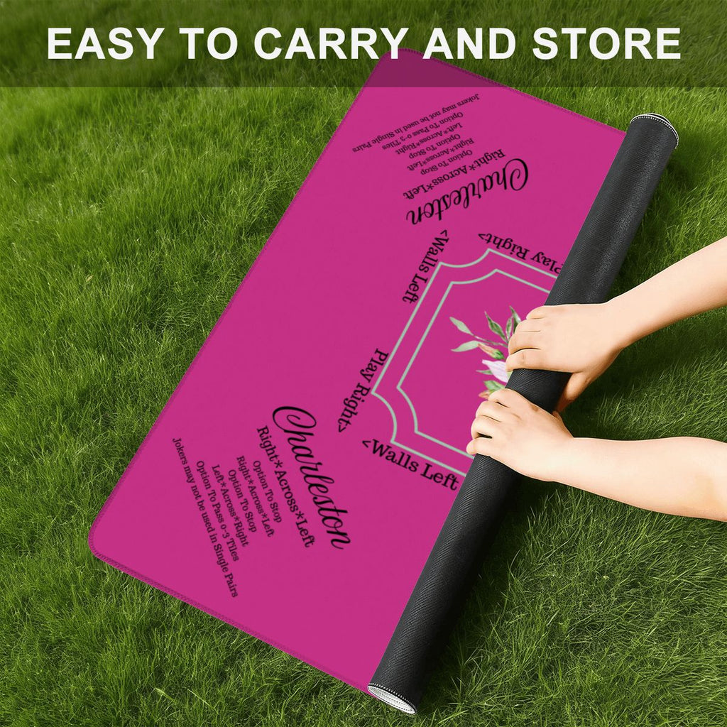 Mini Mahjong Mat With Instructions, Hot Fuscia Floral  (Ship Rolled up)