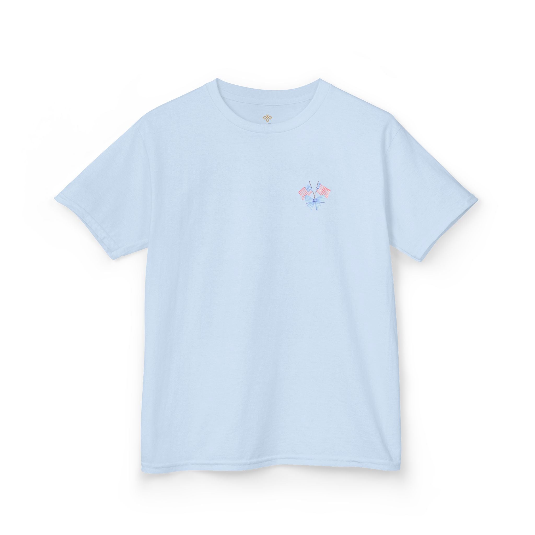 Bee Patriotic American Flag with Bow Girls Short Sleeve Youth Heavy Cotton Gildan Hive Tee