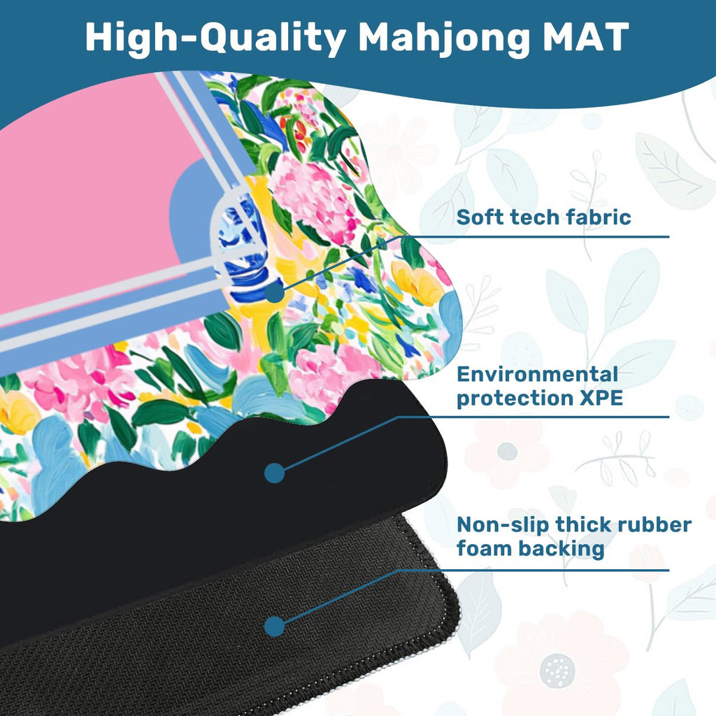 Floral Chinoiserie Preppy Pastel Scalloped Mahjong Mat