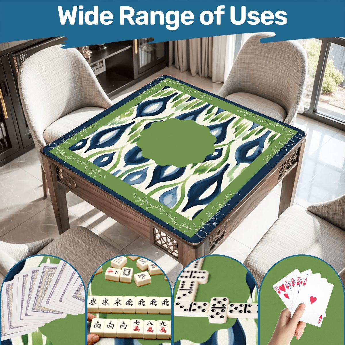 Ikat Watercolor Blue And Green Mahjong Mat