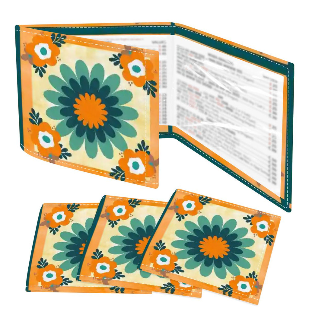Floral Boho Orange, Teal Blue 4 Mahjong Card Holder with Line Finder