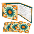 Floral Boho Orange, Teal Blue 4 Mahjong Card Holder with Line Finder