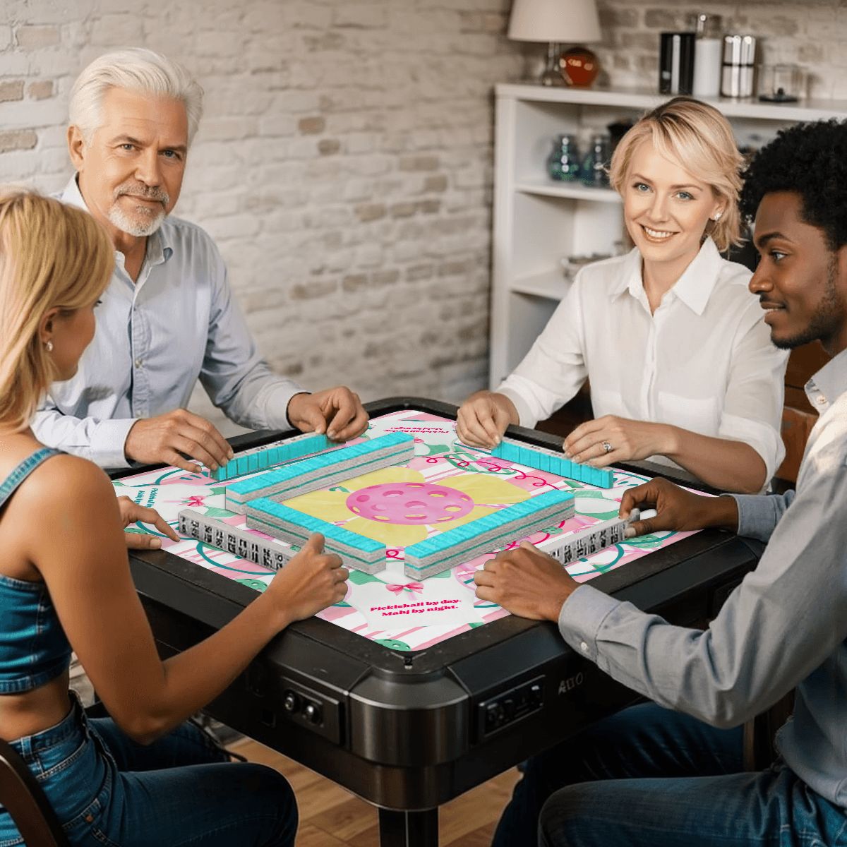 Mahjong Pickleball By Day, Mahj By Night, Whimsical Fun Mahjong Mat