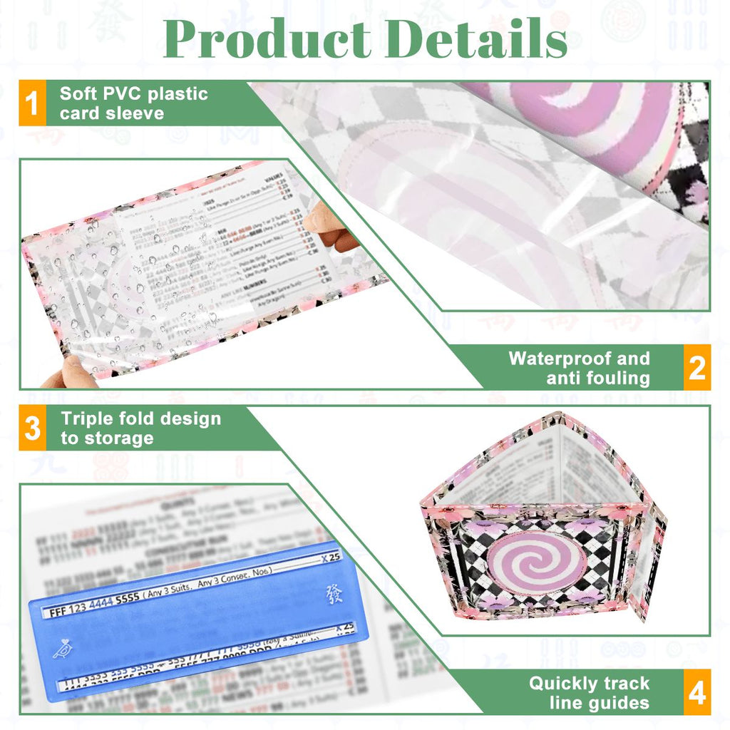Harlequin Romance Floral Preppy 4 Mahjong Card Holder with Line Finder
