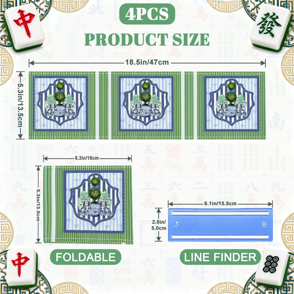 Chinoiserie Staffordshire Dogs Green Blue Striped 4 Mahjong Card Holder with Line Finder