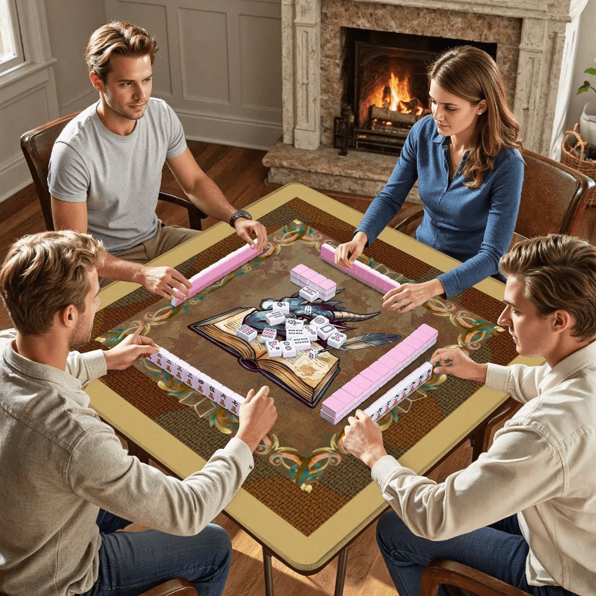 Dragon Of All Tales Faux Needlepoint Mahjong Mat