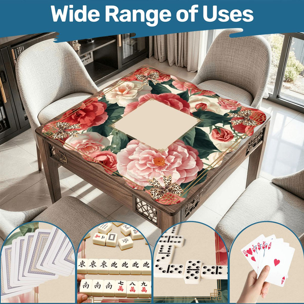 Floral Charleston Camellias Scalloped Mahjong Mat