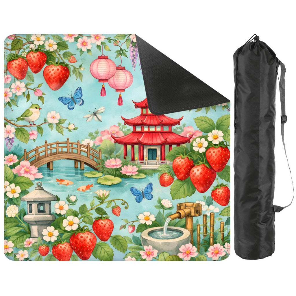 Strawberry Pagoda Garden Watercolor Mahjong Mat