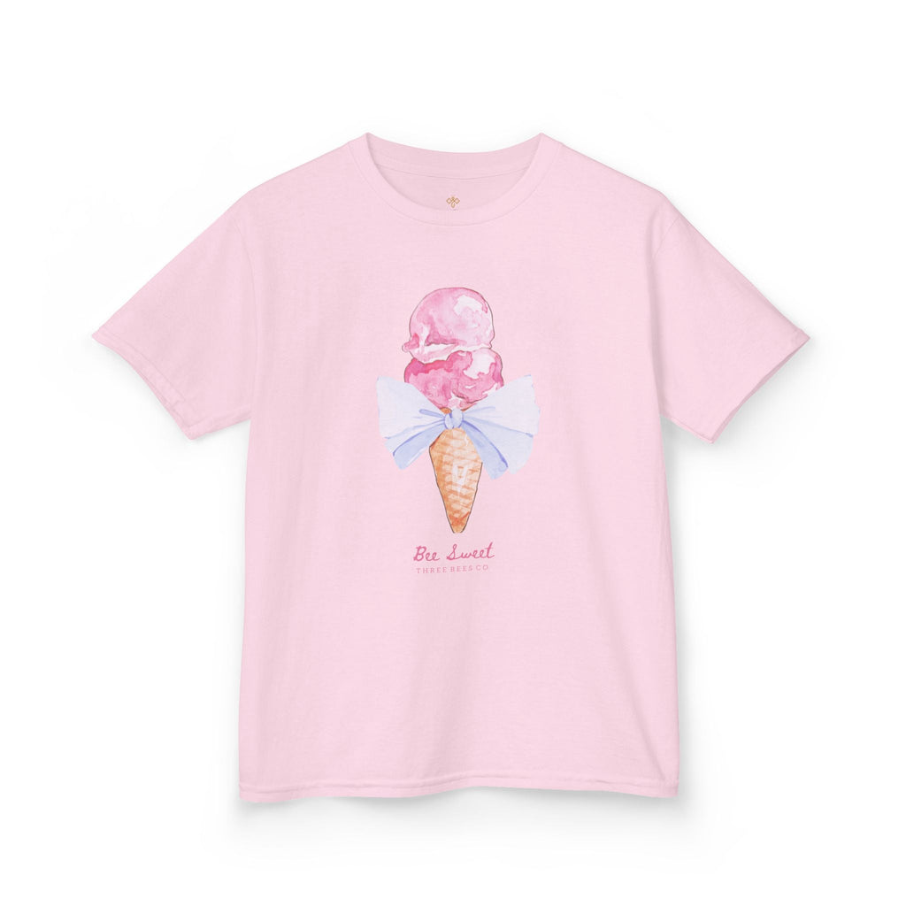 Bee Sweet Preppy Ice Cream Cone with Bow Girls Short Sleeve Youth Hive Tee