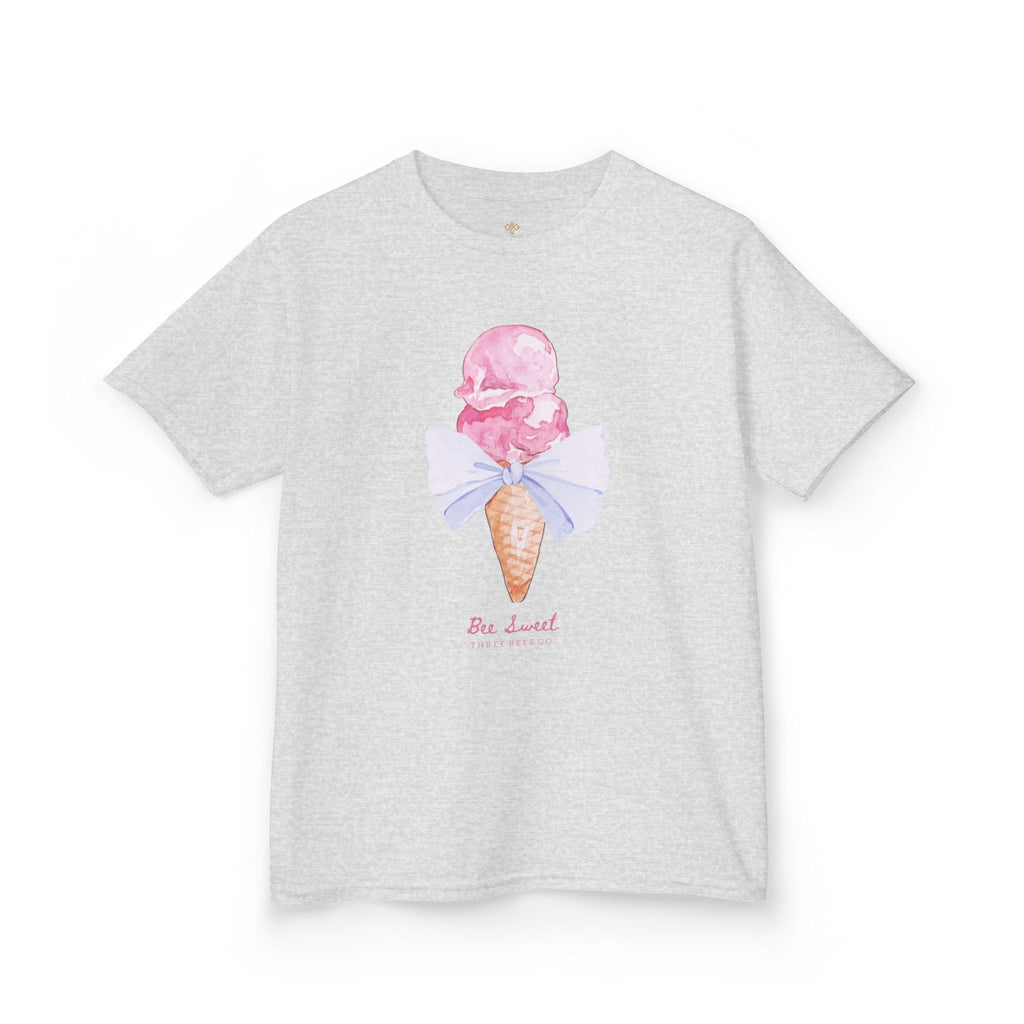 Bee Sweet Preppy Ice Cream Cone with Bow Girls Short Sleeve Youth Hive Tee