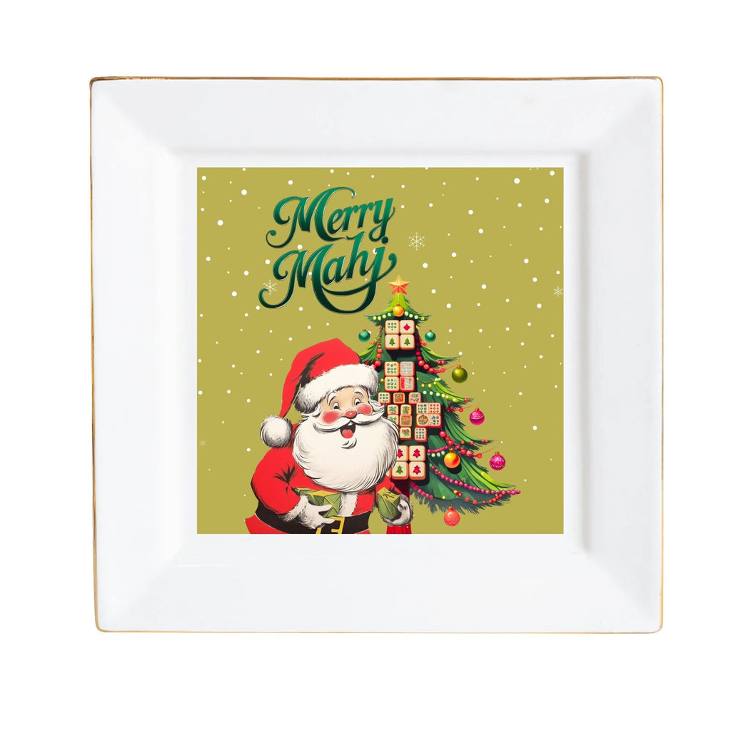 Mahjong Christmas Table Appetizer Dessert Merry Mahj Santa Plates