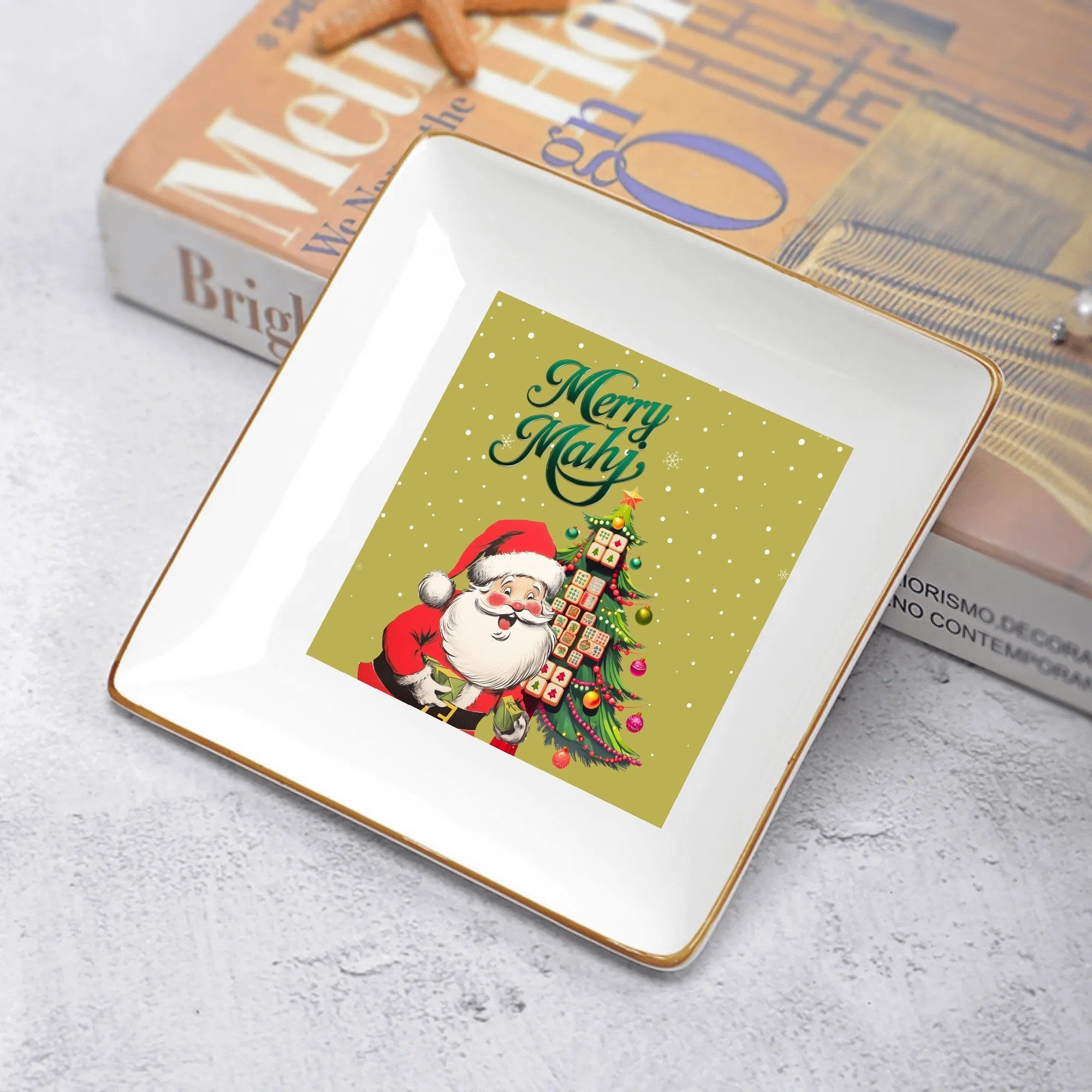 Mahjong Christmas Table Appetizer Dessert Merry Mahj Santa Plates
