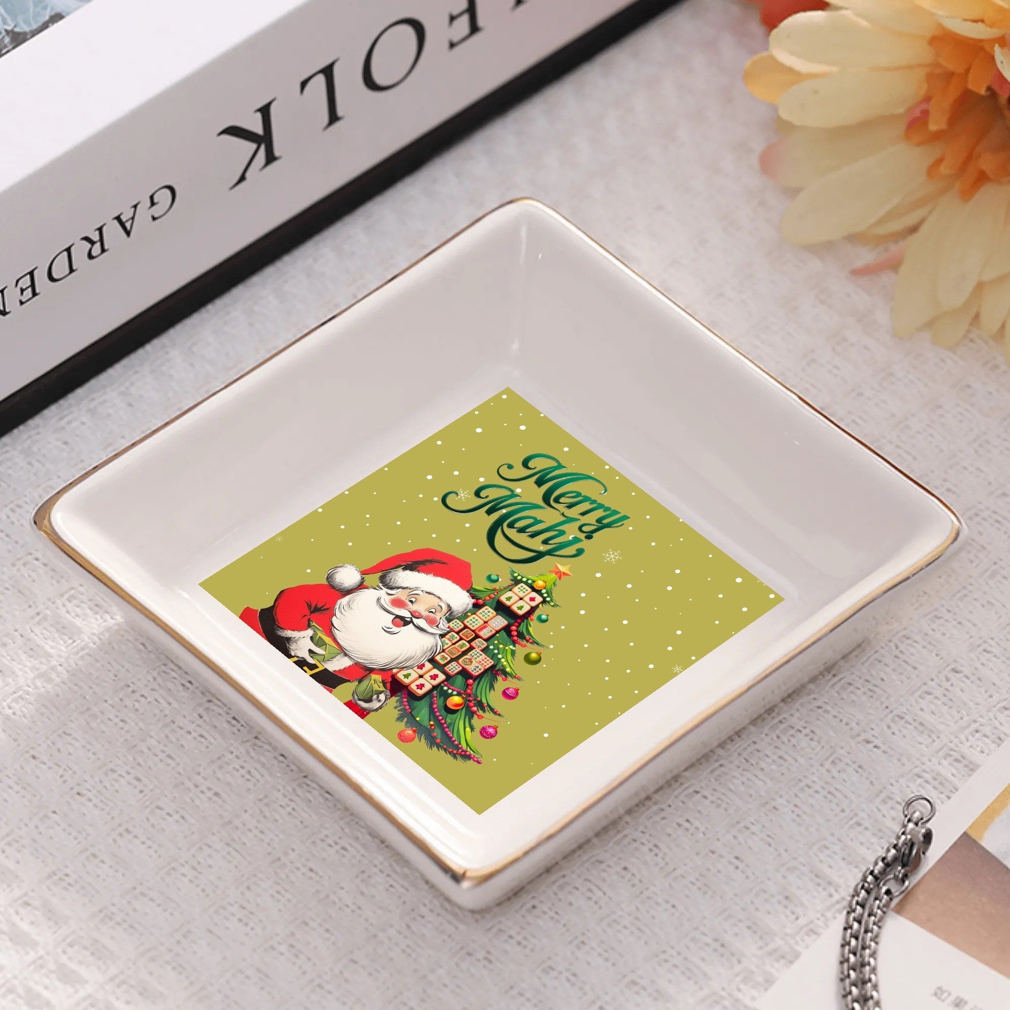Mahjong Christmas Table Appetizer Dessert Merry Mahj Santa Plates