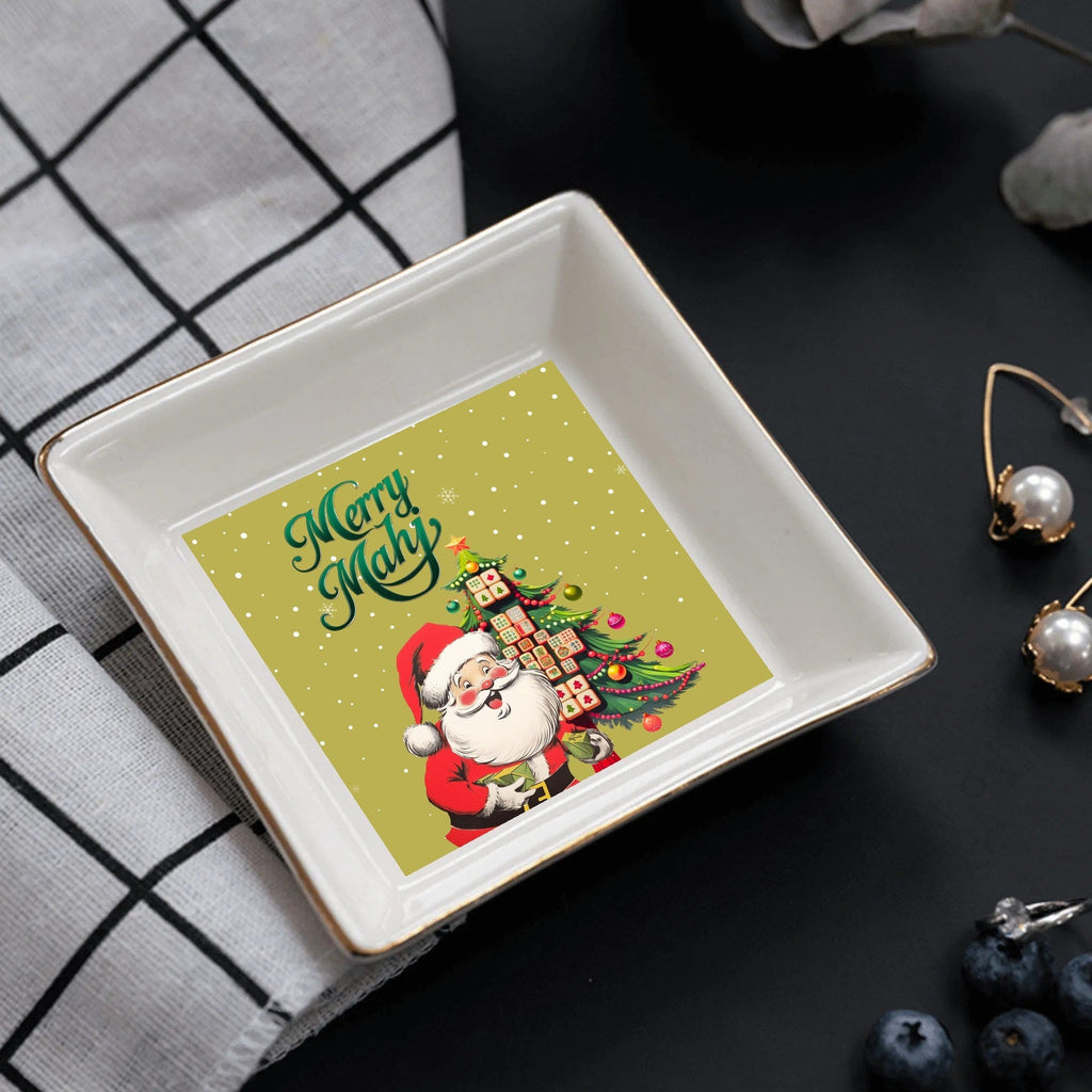 Mahjong Christmas Table Appetizer Dessert Merry Mahj Santa Plates