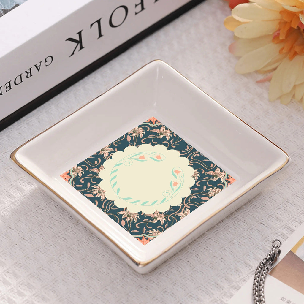 Floral Asian Art Deco Dessert, Appetizer Ceramic Plates