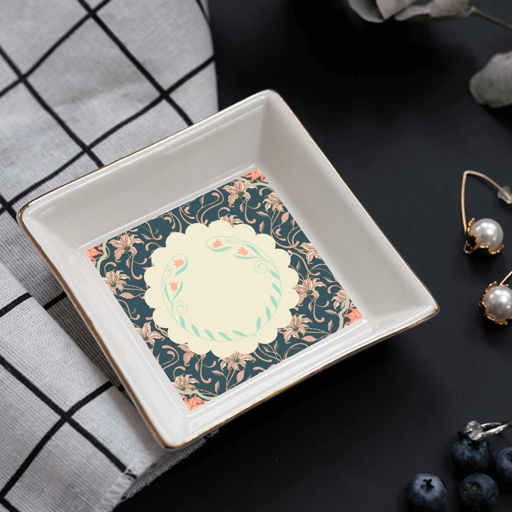 Floral Asian Art Deco Dessert, Appetizer Ceramic Plates