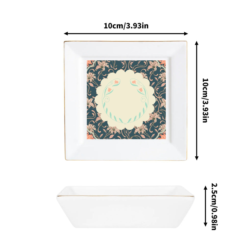 Floral Asian Art Deco Dessert, Appetizer Ceramic Plates