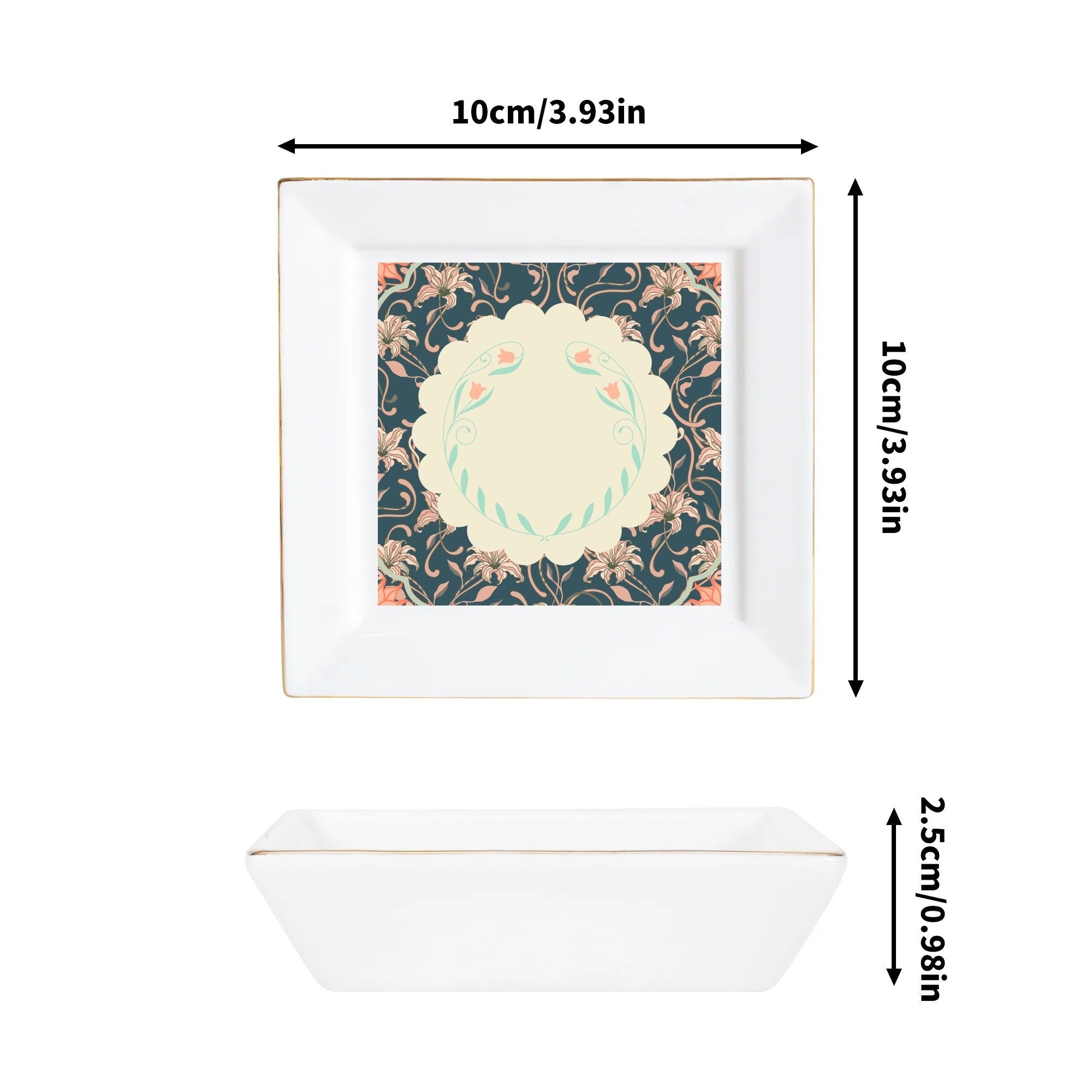 Floral Asian Art Deco Dessert, Appetizer Ceramic Plates