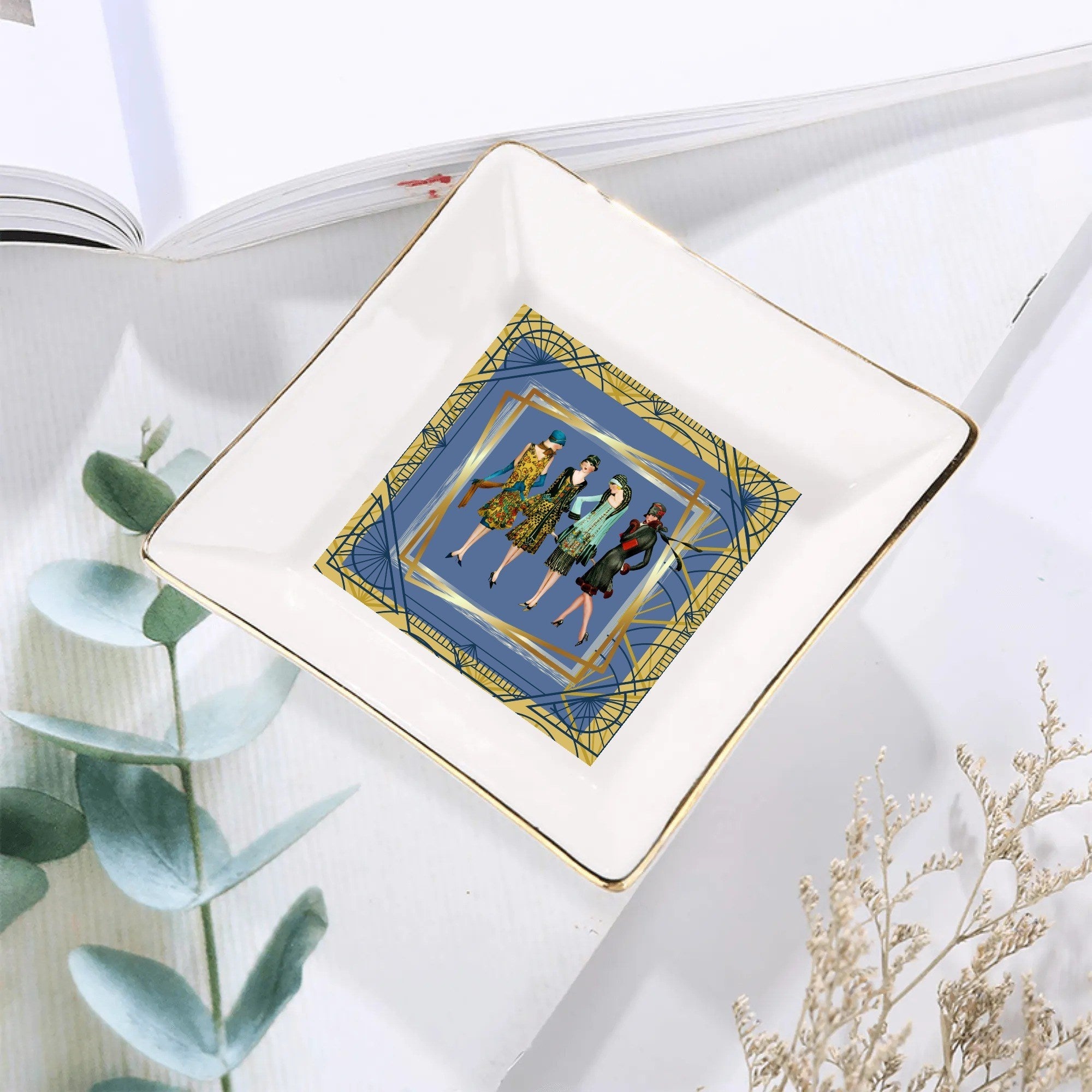 Art Deco Glam Gals, Roaring 20s Designed Appetizer, Dessert Ceramic Plates