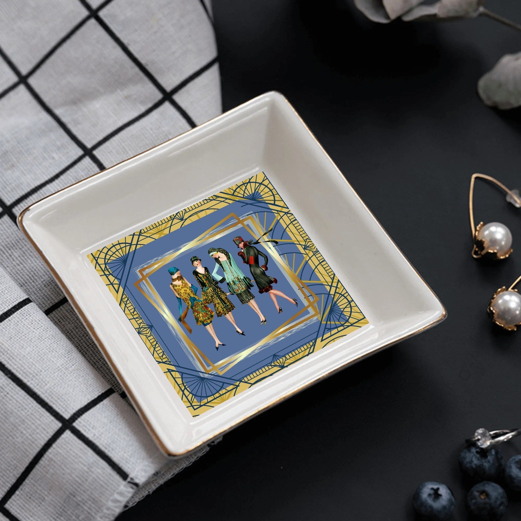 Art Deco Glam Gals, Roaring 20s Designed Appetizer, Dessert Ceramic Plates