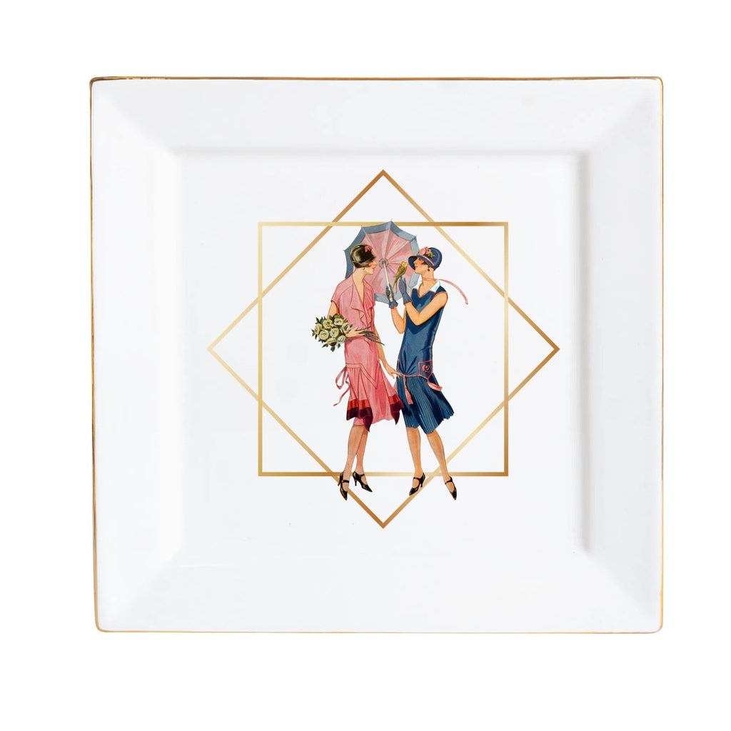 Art Deco Roaring 20s Gals, Custom Ceramic Appetizer, Dessert Plates