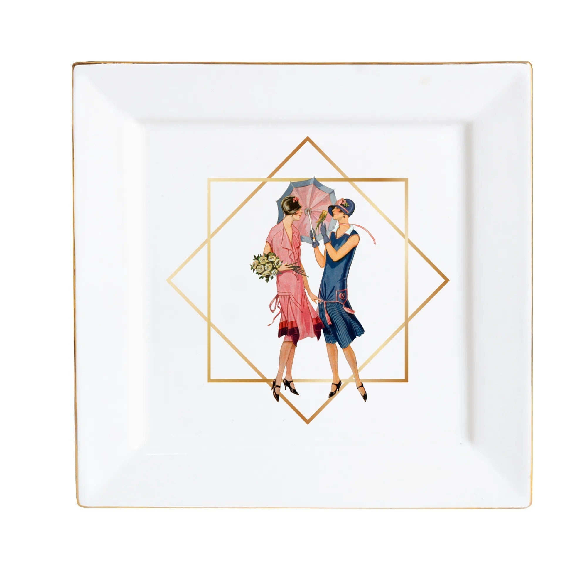 Art Deco Roaring 20s Gals, Custom Ceramic Appetizer, Dessert Plates