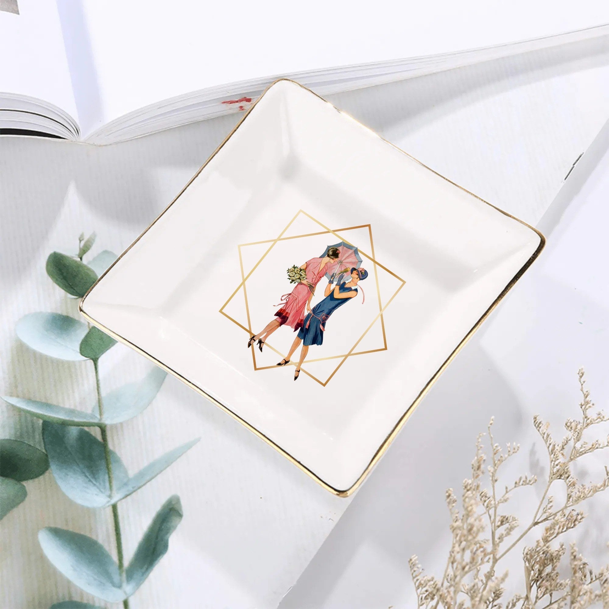 Art Deco Roaring 20s Gals, Custom Ceramic Appetizer, Dessert Plates