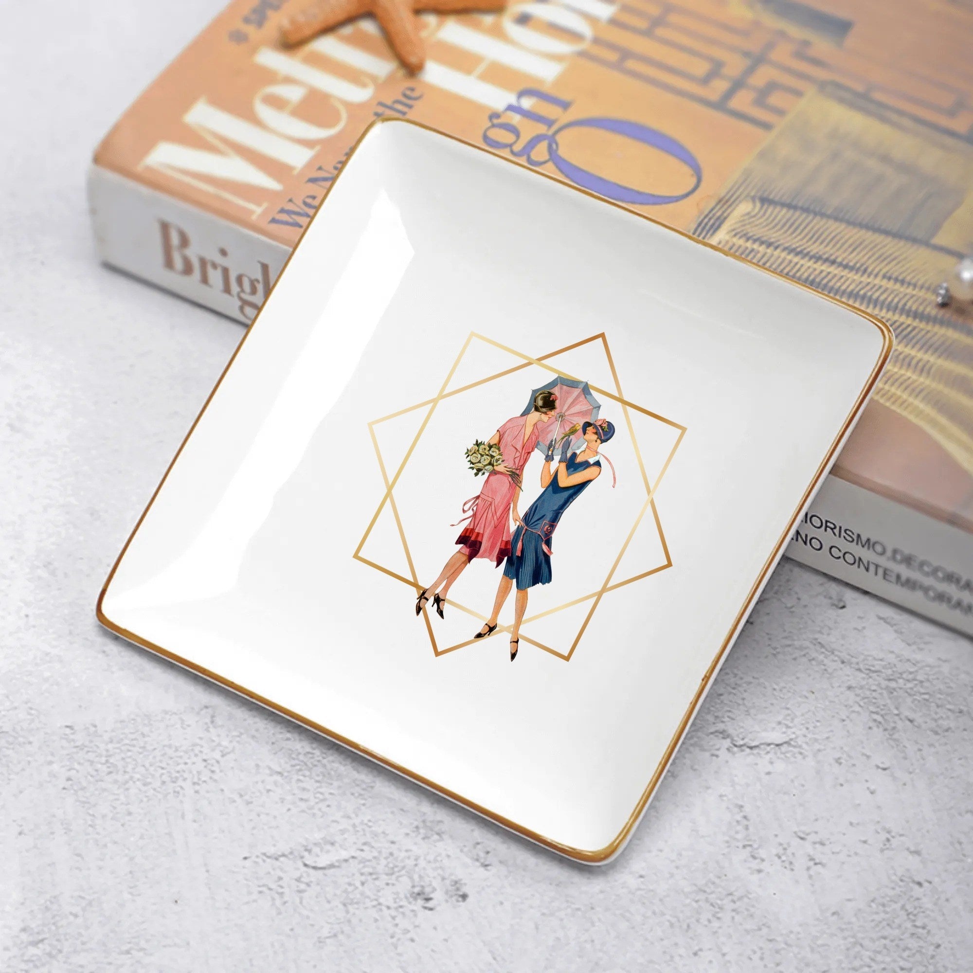 Art Deco Roaring 20s Gals, Custom Ceramic Appetizer, Dessert Plates