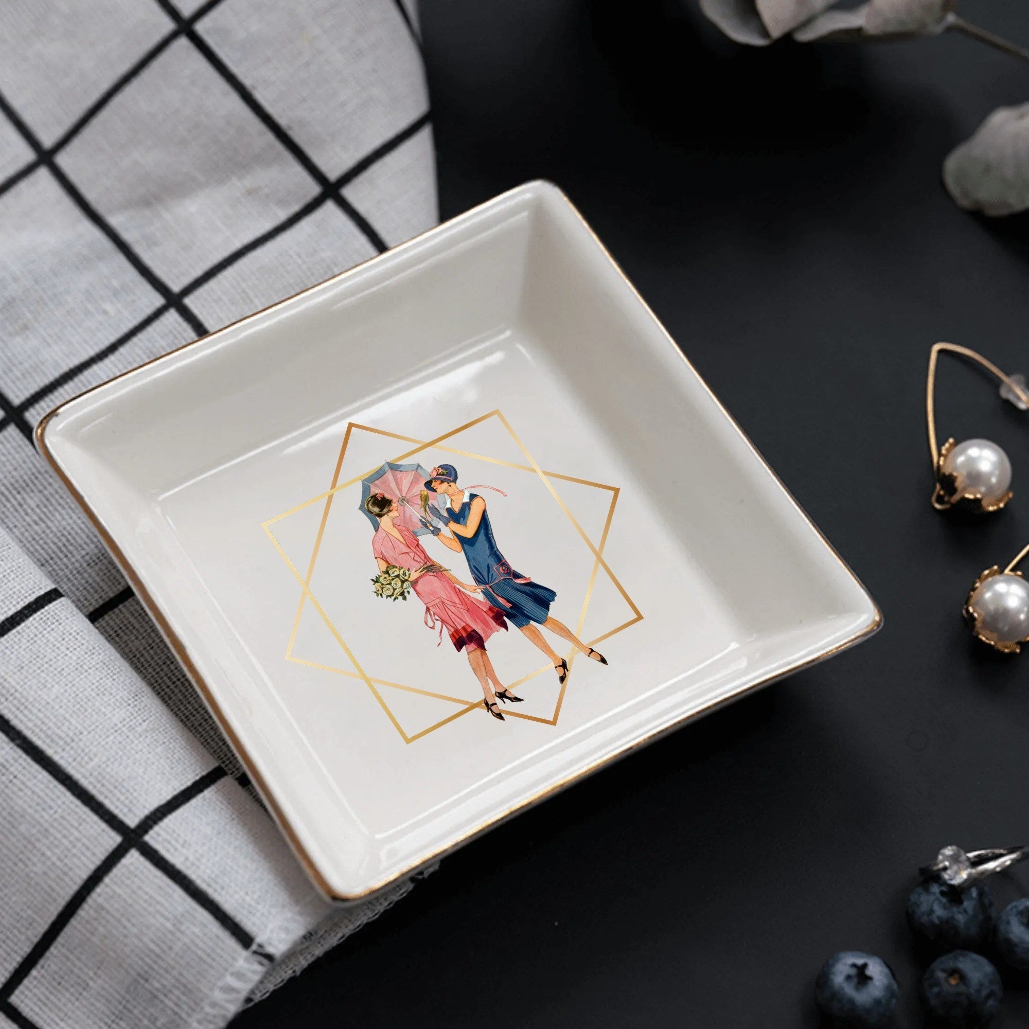 Art Deco Roaring 20s Gals, Custom Ceramic Appetizer, Dessert Plates