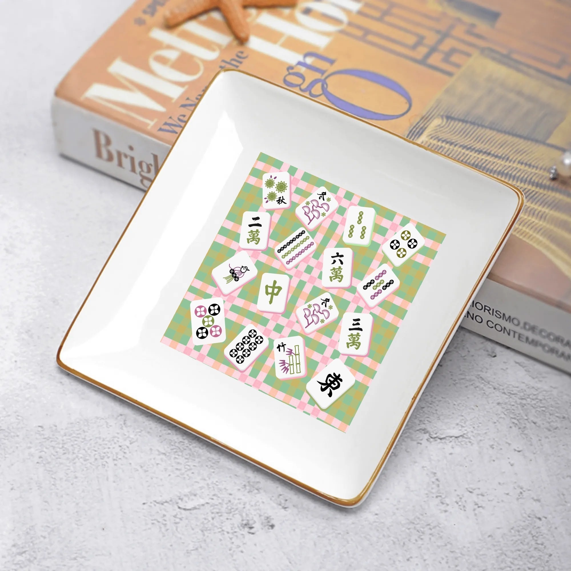 Mahjong Snack, Dessert Pretty  Ceramic Square  Appetizer Plates