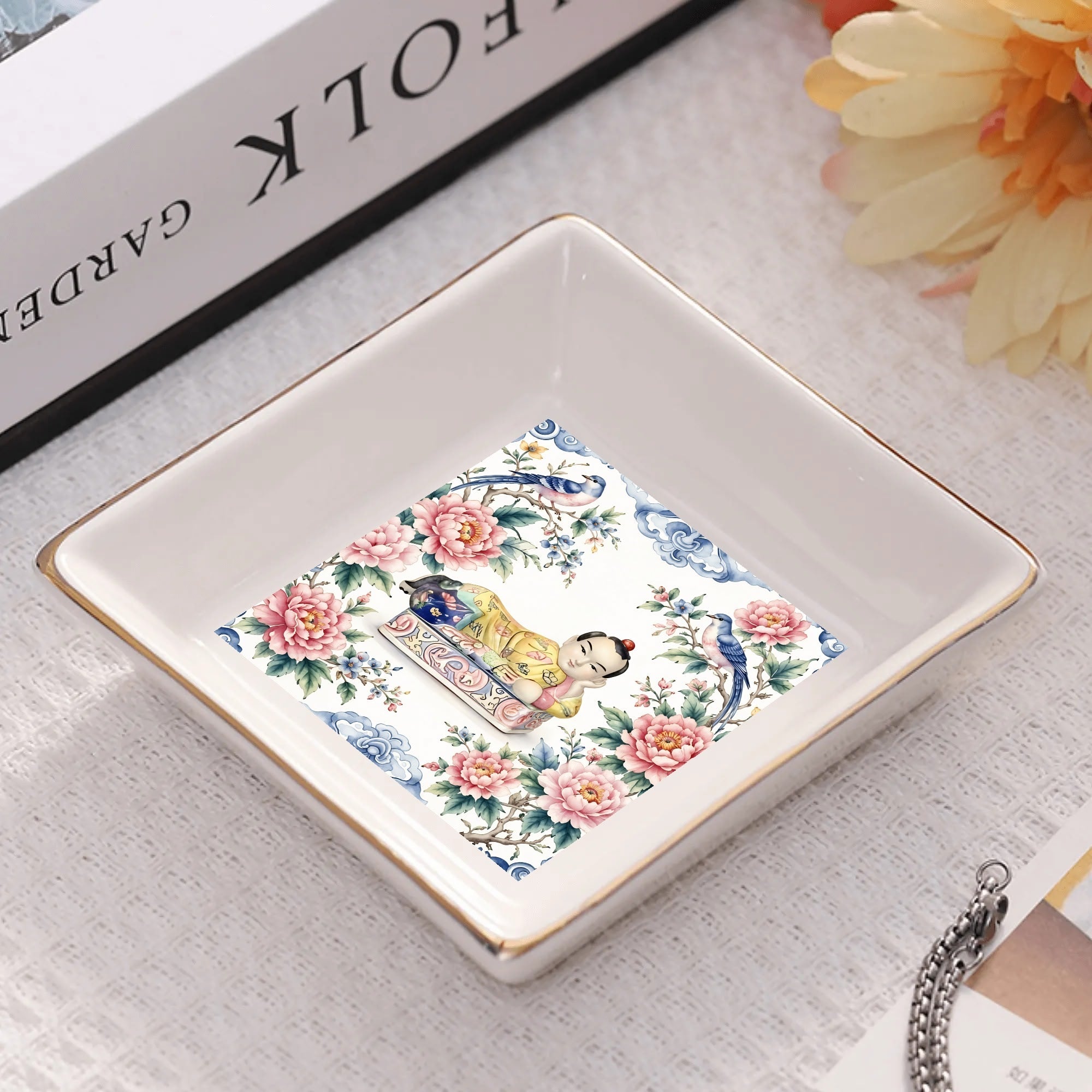 Opium Garden Chinoiserie Headrest Mahjong Snack, Dice, Trinket Pickens Plates