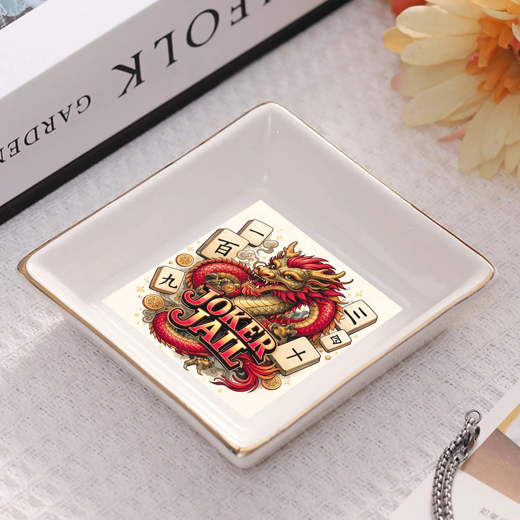 Mahjong Dragon Designed Joker Jail Game Table Accessory Or Snack Plates