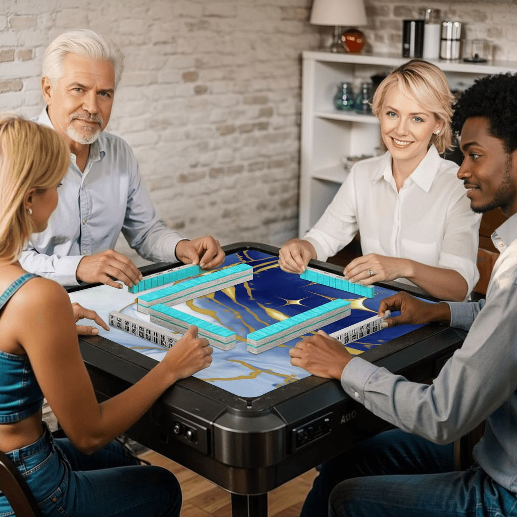 Into The Mystic Marbled Blue Gold Mahjong Mat