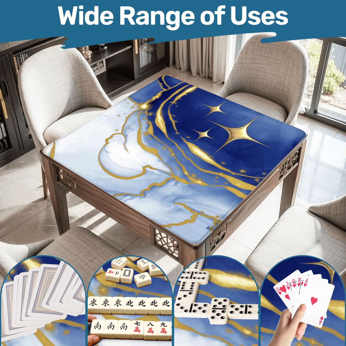 Into The Mystic Marbled Blue Gold Mahjong Mat