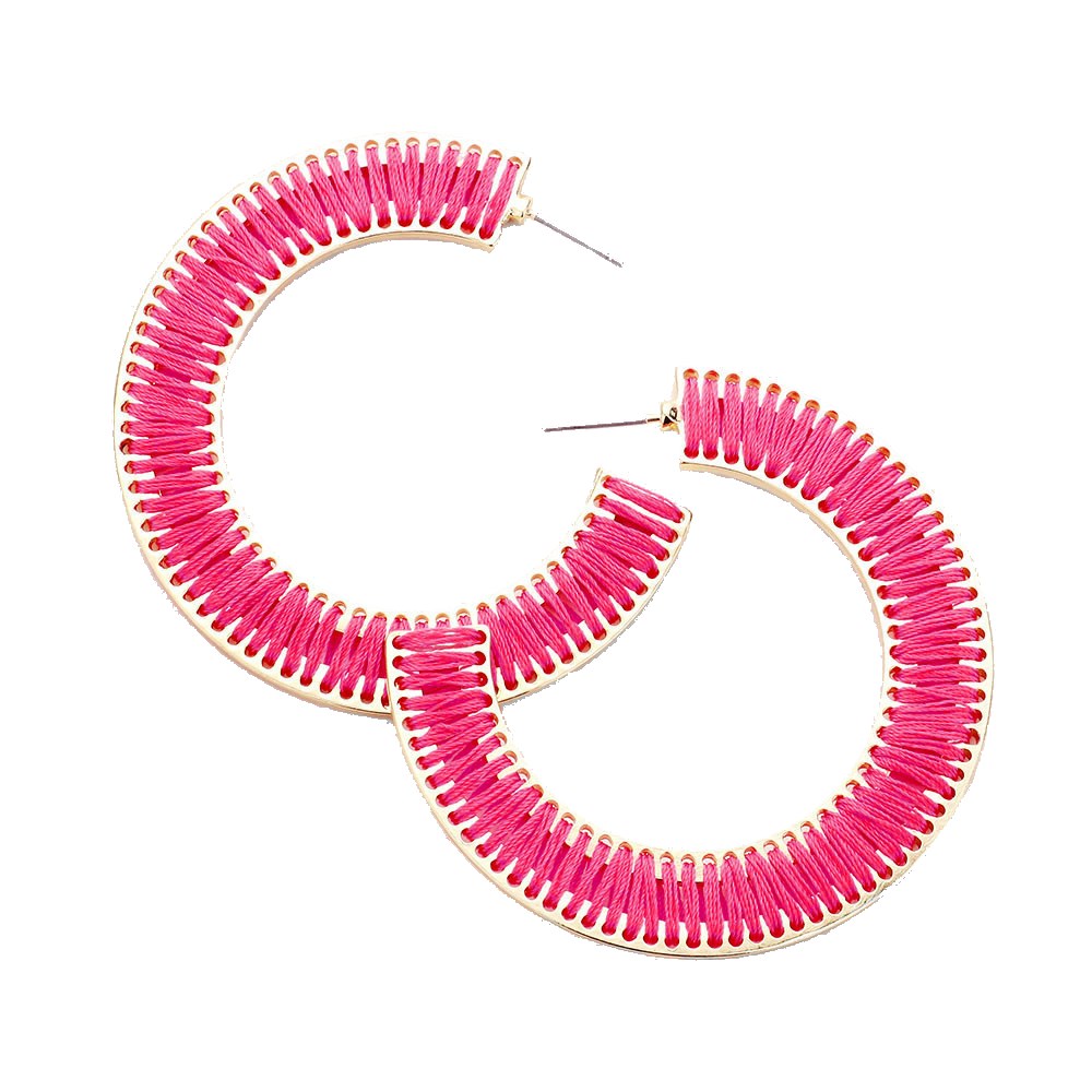 Erin Multiple Color Thread Stitched Wrapped Tassel Lace Trim Half Hoop Stud Earrings